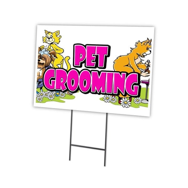 Pet Grooming Yard Sign & Stake outdoor plastic coroplast window, C-1824 Pet Grooming